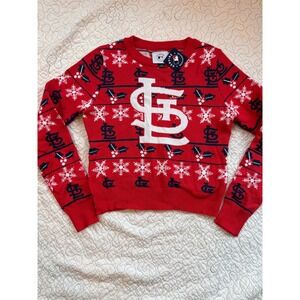 St Louis Cardinals Womens Ugly Christmas Cropped Sweater Snowflake Holly Size‎ S